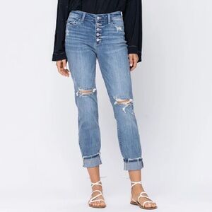 Judy Blue Destructed Boyfriend High Rise Jean